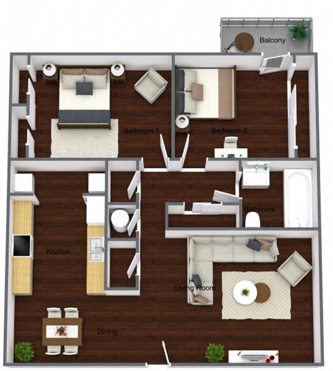 a 3d drawing of the 1st floor of a 1 bedroom apartment